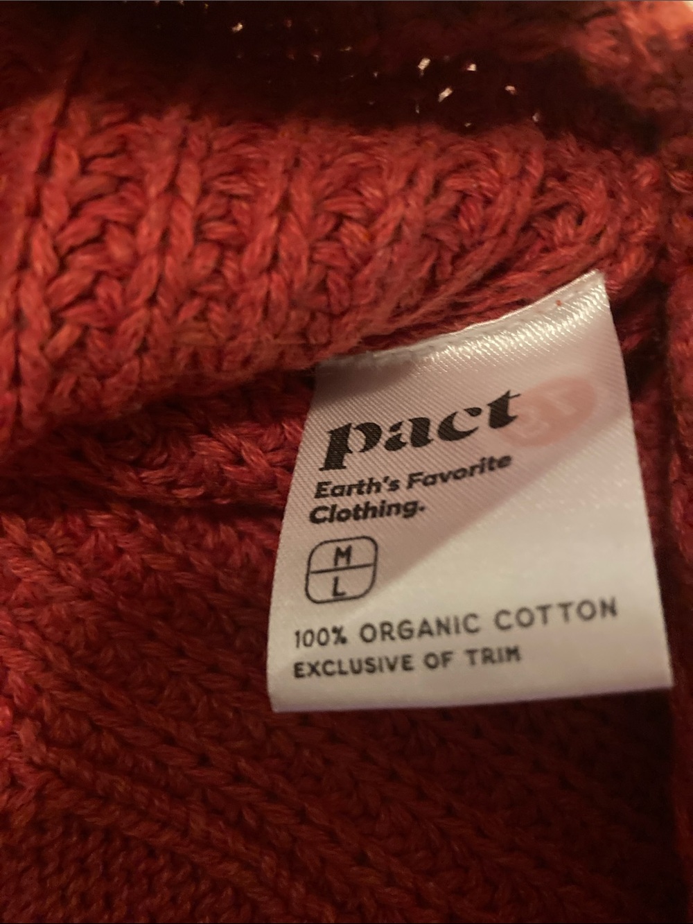 Pact Cable Knit turtleneck Neck Sweater Rust 100% organic Cotton - Picture 6 of 6